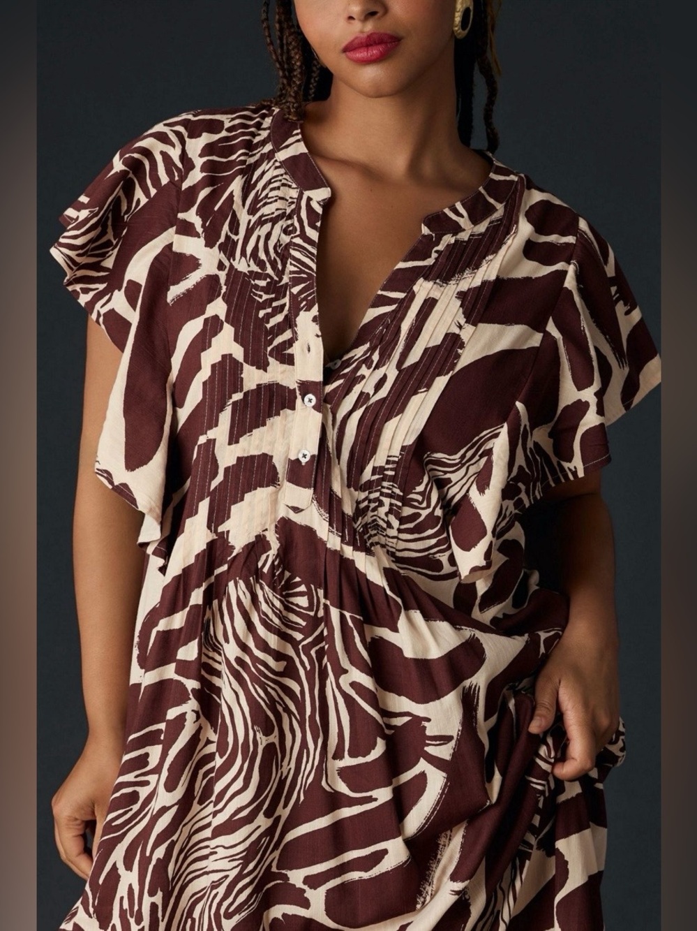 Anthropologie Maeve Brown & Cream Animal-Print Cassandra Maxi Dress Size 1X - Picture 3 of 8